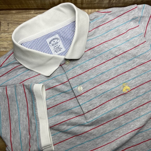 Brooks Brothers Other - Brooks Brothers Men M Slim Striped Supima Cotton Polo Shirt Grey Contrast Collar
